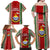 Kiribati Christmas Family Matching Off Shoulder Maxi Dress and Hawaiian Shirt Santa With Gift Bag Behind Ribbons Seamless Red Maori LT03 - Polynesian Pride