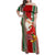 Kiribati Christmas Family Matching Off Shoulder Maxi Dress and Hawaiian Shirt Santa With Gift Bag Behind Ribbons Seamless Red Maori LT03 Mom's Dress Red - Polynesian Pride