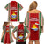 Kiribati Christmas Family Matching Off Shoulder Short Dress and Hawaiian Shirt Santa With Gift Bag Behind Ribbons Seamless Red Maori LT03 - Polynesian Pride