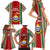 Kiribati Christmas Family Matching Short Sleeve Bodycon Dress and Hawaiian Shirt Santa With Gift Bag Behind Ribbons Seamless Red Maori LT03 - Polynesian Pride