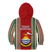 Kiribati Christmas Kid Hoodie Santa With Gift Bag Behind Ribbons Seamless Red Maori LT03 - Polynesian Pride