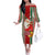 Kiribati Christmas Off The Shoulder Long Sleeve Dress Santa With Gift Bag Behind Ribbons Seamless Red Maori LT03 Women Red - Polynesian Pride