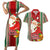 Custom Kiribati Christmas Couples Matching Short Sleeve Bodycon Dress and Hawaiian Shirt Santa With Gift Bag Behind Ribbons Seamless Red Maori LT03 Red - Polynesian Pride