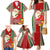 Custom Kiribati Christmas Family Matching Mermaid Dress and Hawaiian Shirt Santa With Gift Bag Behind Ribbons Seamless Red Maori LT03 - Polynesian Pride