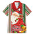 Custom Kiribati Christmas Family Matching Mermaid Dress and Hawaiian Shirt Santa With Gift Bag Behind Ribbons Seamless Red Maori LT03 Dad's Shirt - Short Sleeve Red - Polynesian Pride