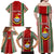 Custom Kiribati Christmas Family Matching Off Shoulder Maxi Dress and Hawaiian Shirt Santa With Gift Bag Behind Ribbons Seamless Red Maori LT03 - Polynesian Pride