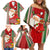 Custom Kiribati Christmas Family Matching Off Shoulder Short Dress and Hawaiian Shirt Santa With Gift Bag Behind Ribbons Seamless Red Maori LT03 - Polynesian Pride