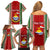 Custom Kiribati Christmas Family Matching Off Shoulder Short Dress and Hawaiian Shirt Santa With Gift Bag Behind Ribbons Seamless Red Maori LT03 - Polynesian Pride