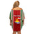 Custom Kiribati Christmas Family Matching Off Shoulder Short Dress and Hawaiian Shirt Santa With Gift Bag Behind Ribbons Seamless Red Maori LT03 - Polynesian Pride