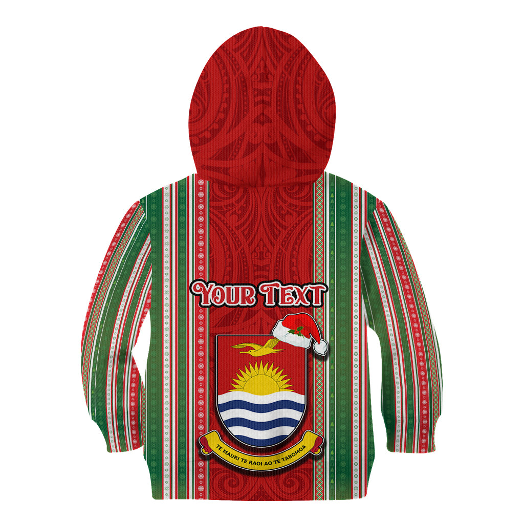 Custom Kiribati Christmas Kid Hoodie Santa With Gift Bag Behind Ribbons Seamless Red Maori LT03 - Polynesian Pride