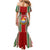 Custom Kiribati Christmas Mermaid Dress Santa With Gift Bag Behind Ribbons Seamless Red Maori LT03 - Polynesian Pride