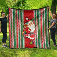 Custom Kiribati Christmas Quilt Santa With Gift Bag Behind Ribbons Seamless Red Maori LT03 - Polynesian Pride