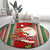 Custom Kiribati Christmas Round Carpet Santa With Gift Bag Behind Ribbons Seamless Red Maori LT03 - Polynesian Pride