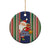 Kiribati Christmas Ceramic Ornament Santa With Gift Bag Behind Ribbons Seamless Blue Maori LT03 - Polynesian Pride