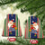 Kiribati Christmas Ceramic Ornament Santa With Gift Bag Behind Ribbons Seamless Blue Maori LT03 - Polynesian Pride
