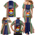 Kiribati Christmas Family Matching Mermaid Dress and Hawaiian Shirt Santa With Gift Bag Behind Ribbons Seamless Blue Maori LT03 - Polynesian Pride