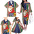 Kiribati Christmas Family Matching Off Shoulder Long Sleeve Dress and Hawaiian Shirt Santa With Gift Bag Behind Ribbons Seamless Blue Maori LT03 - Polynesian Pride