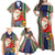 Kiribati Christmas Family Matching Off Shoulder Maxi Dress and Hawaiian Shirt Santa With Gift Bag Behind Ribbons Seamless Blue Maori LT03 - Polynesian Pride