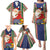 Kiribati Christmas Family Matching Puletasi Dress and Hawaiian Shirt Santa With Gift Bag Behind Ribbons Seamless Blue Maori LT03 - Polynesian Pride