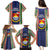 Kiribati Christmas Family Matching Puletasi Dress and Hawaiian Shirt Santa With Gift Bag Behind Ribbons Seamless Blue Maori LT03 - Polynesian Pride