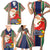 Kiribati Christmas Family Matching Short Sleeve Bodycon Dress and Hawaiian Shirt Santa With Gift Bag Behind Ribbons Seamless Blue Maori LT03 - Polynesian Pride