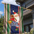 Kiribati Christmas Garden Flag Santa With Gift Bag Behind Ribbons Seamless Blue Maori LT03 - Polynesian Pride