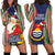 Kiribati Christmas Hoodie Dress Santa With Gift Bag Behind Ribbons Seamless Blue Maori LT03 - Polynesian Pride