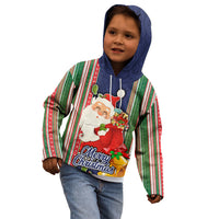 Kiribati Christmas Kid Hoodie Santa With Gift Bag Behind Ribbons Seamless Blue Maori LT03 - Polynesian Pride