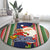 Kiribati Christmas Round Carpet Santa With Gift Bag Behind Ribbons Seamless Blue Maori LT03 - Polynesian Pride