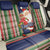 Custom Kiribati Christmas Back Car Seat Cover Santa With Gift Bag Behind Ribbons Seamless Blue Maori