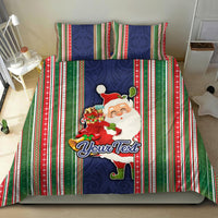 Custom Kiribati Christmas Bedding Set Santa With Gift Bag Behind Ribbons Seamless Blue Maori LT03 - Polynesian Pride