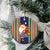 Custom Kiribati Christmas Ceramic Ornament Santa With Gift Bag Behind Ribbons Seamless Blue Maori LT03 - Polynesian Pride