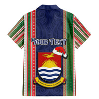 Custom Kiribati Christmas Family Matching Mermaid Dress and Hawaiian Shirt Santa With Gift Bag Behind Ribbons Seamless Blue Maori LT03 - Polynesian Pride