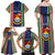 Custom Kiribati Christmas Family Matching Off Shoulder Maxi Dress and Hawaiian Shirt Santa With Gift Bag Behind Ribbons Seamless Blue Maori LT03 - Polynesian Pride