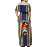 Custom Kiribati Christmas Family Matching Off Shoulder Maxi Dress and Hawaiian Shirt Santa With Gift Bag Behind Ribbons Seamless Blue Maori LT03 - Polynesian Pride