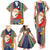 Custom Kiribati Christmas Family Matching Tank Maxi Dress and Hawaiian Shirt Santa With Gift Bag Behind Ribbons Seamless Blue Maori LT03 - Polynesian Pride