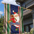 Custom Kiribati Christmas Garden Flag Santa With Gift Bag Behind Ribbons Seamless Blue Maori LT03 - Polynesian Pride