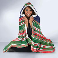Custom Kiribati Christmas Hooded Blanket Santa With Gift Bag Behind Ribbons Seamless Blue Maori LT03 - Polynesian Pride