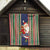 Custom Kiribati Christmas Quilt Santa With Gift Bag Behind Ribbons Seamless Blue Maori LT03 - Polynesian Pride