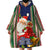 Custom Kiribati Christmas Wearable Blanket Hoodie Santa With Gift Bag Behind Ribbons Seamless Blue Maori LT03 - Polynesian Pride