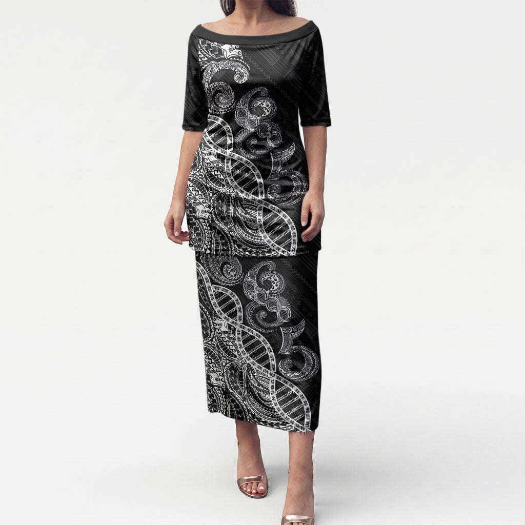 Samoan Traditional Tattoo 685 Puletasi Tribal Tatau DNA Black Color LT03 Long Dress Black - Polynesian Pride