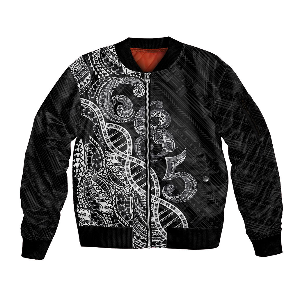 Samoan Traditional Tattoo 685 Sleeve Zip Bomber Jacket Tribal Tatau DNA Black Color LT03 Unisex Black - Polynesian Pride