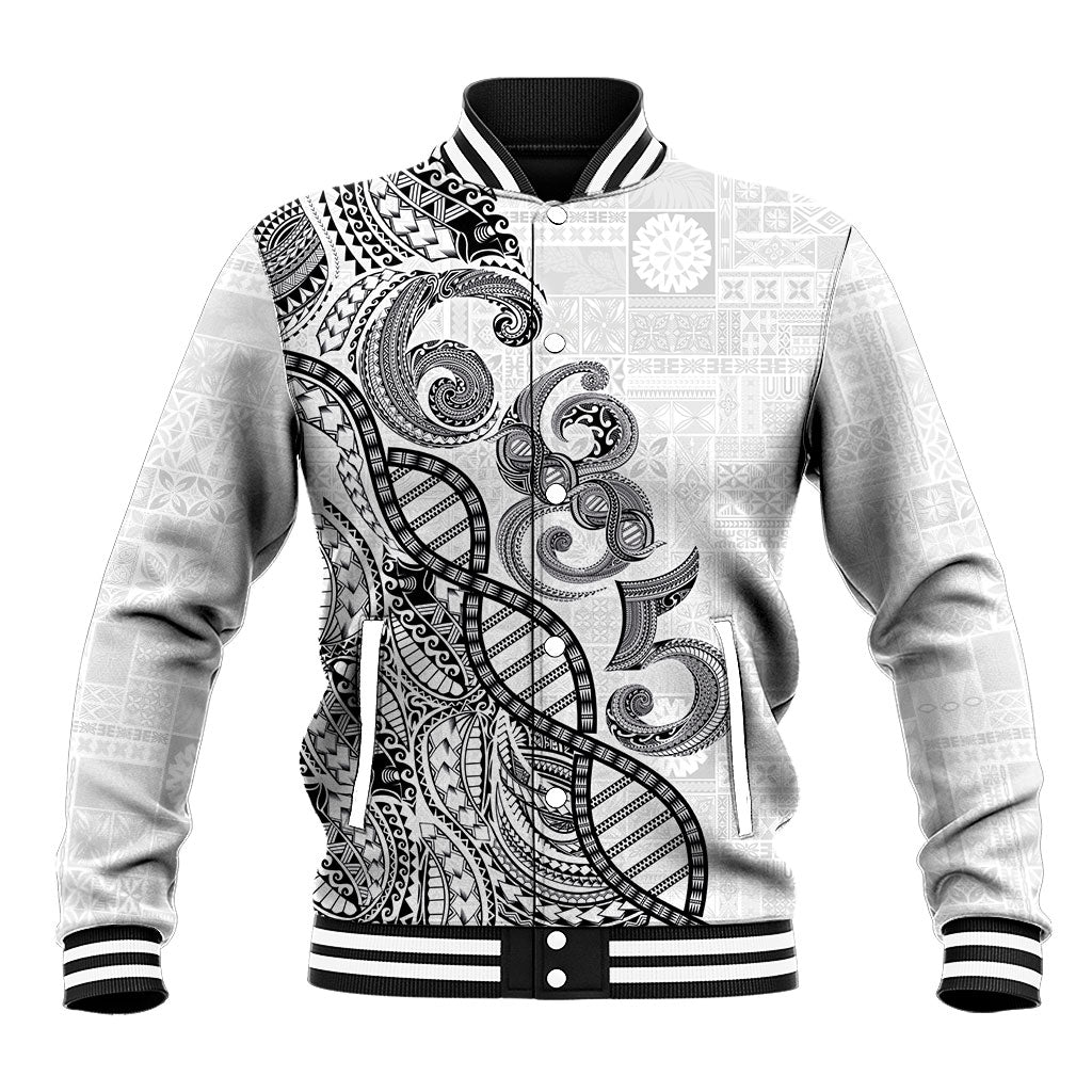Samoan Traditional Tattoo 685 Baseball Jacket Tribal Tatau DNA White Color LT03 Unisex White - Polynesian Pride