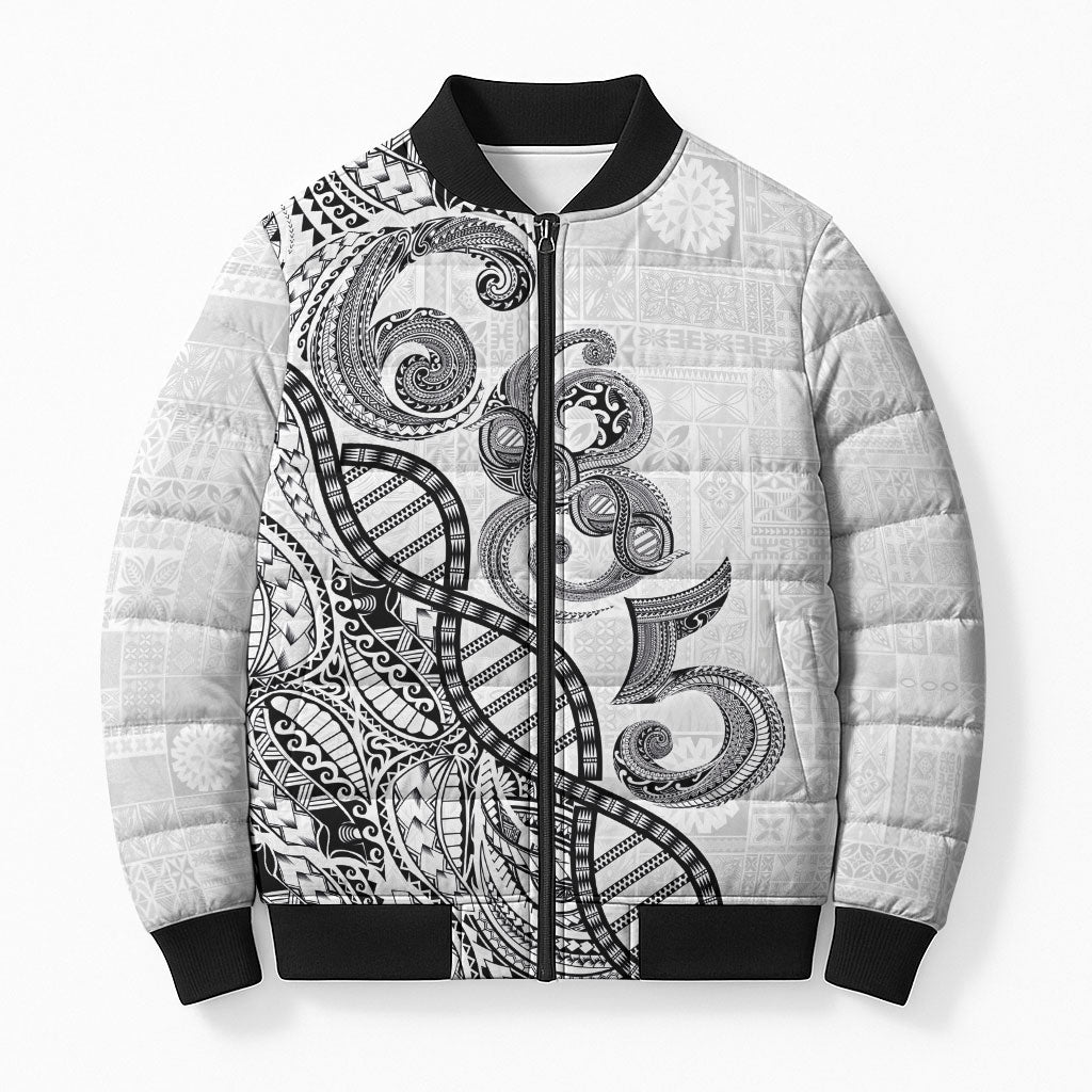 Samoan Traditional Tattoo 685 Bomber Puffer Jacket Tribal Tatau DNA White Color LT03 Unisex White - Polynesian Pride