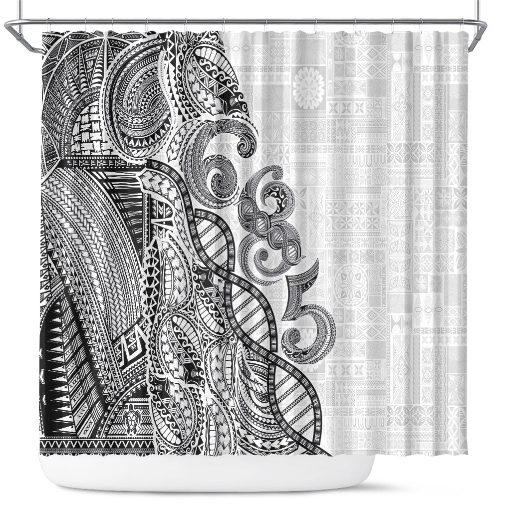 Samoan Traditional Tattoo 685 Shower Curtain Tribal Tatau DNA White Color