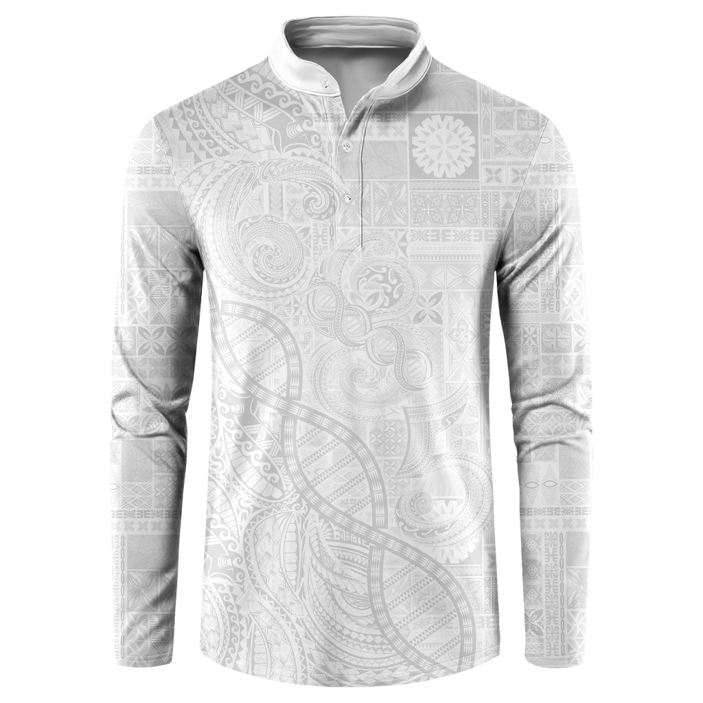 Samoan Traditional Tattoo 685 Button Sweatshirt Tribal Tatau DNA All-White