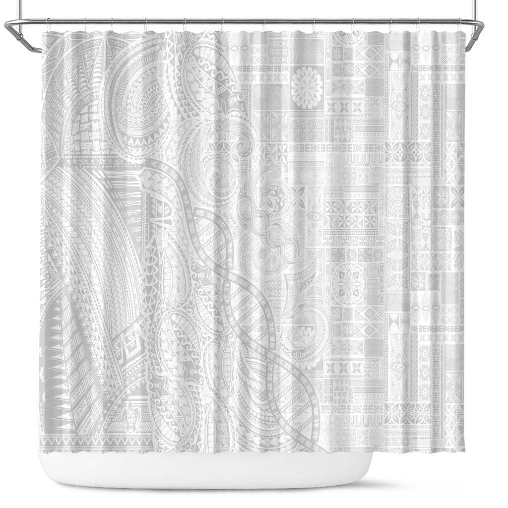 Samoan Traditional Tattoo 685 Shower Curtain Tribal Tatau DNA All-White