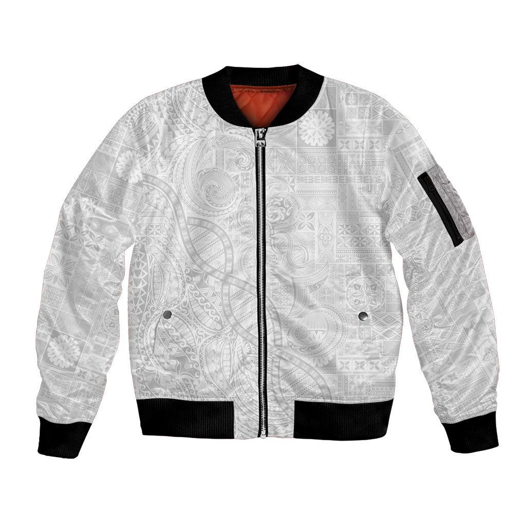 Samoan Traditional Tattoo 685 Sleeve Zip Bomber Jacket Tribal Tatau DNA All-White LT03 Unisex White - Polynesian Pride