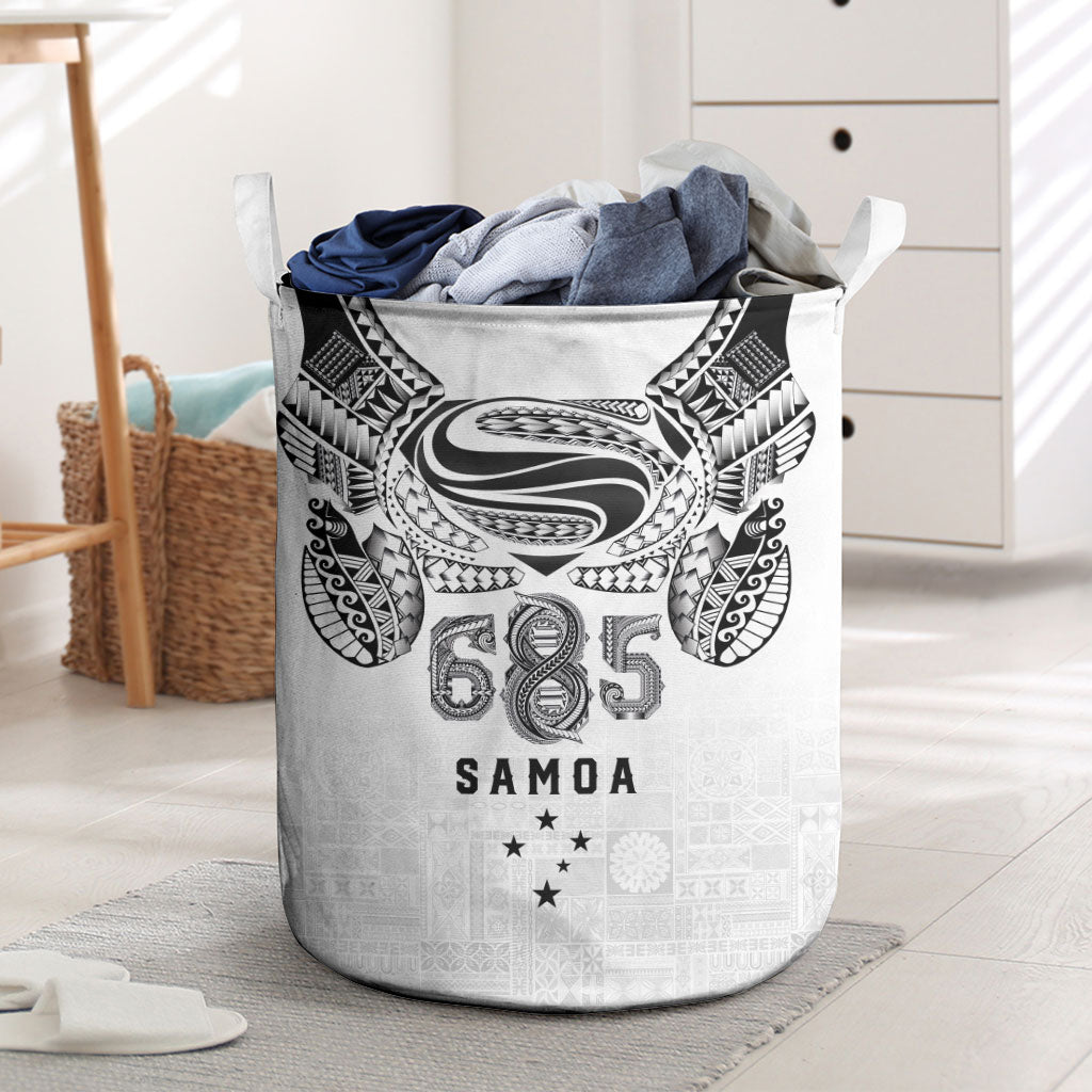 Super Samoa 685 Tribal Tattoo Laundry Basket Siapo Pattern White Edition LT03 White - Polynesian Pride