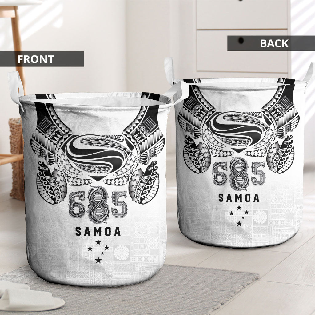Super Samoa 685 Tribal Tattoo Laundry Basket Siapo Pattern White Edition LT03 - Polynesian Pride